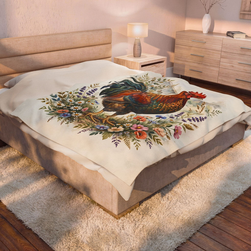 Proud Farmhouse Rooster Velveteen Plush Blanket