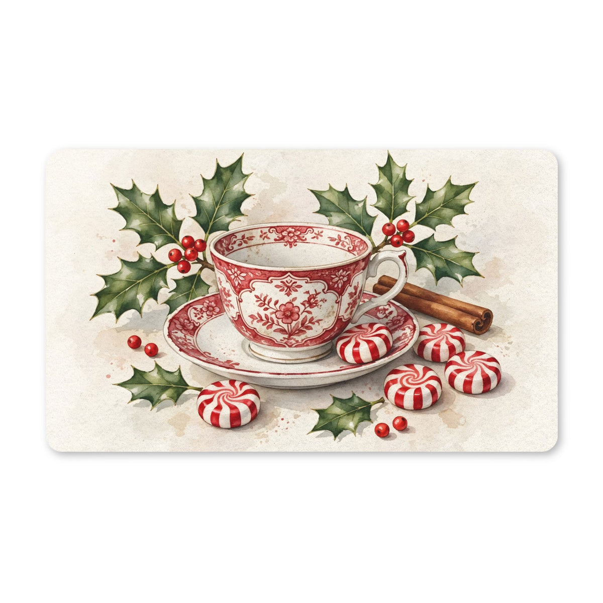 Christmas Teacup with Peppermints Doormat