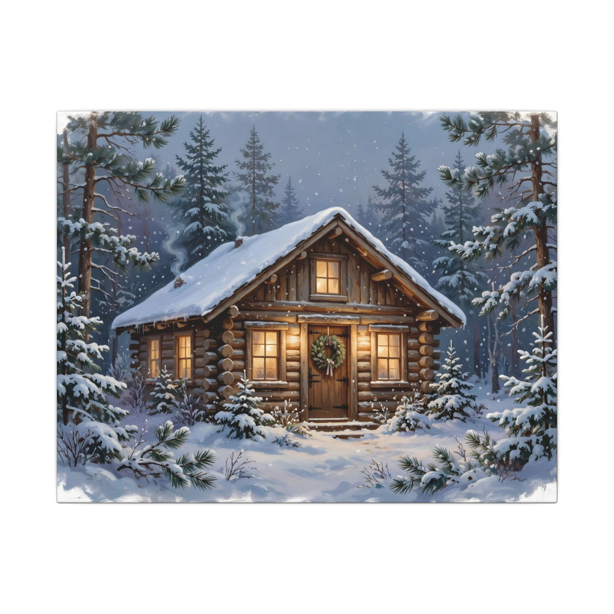 Snowy Cabin at Christmas Eve Canvas Wall Art – Style 2