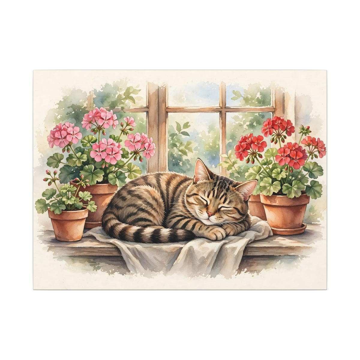Tabby Cat in the Window Garden Canvas Wall Art