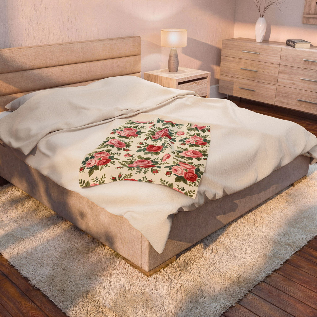 English Rose Chintz Pattern Velveteen Plush Blanket