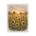 Sunflower Field at Sunset Velveteen Plush Blanket