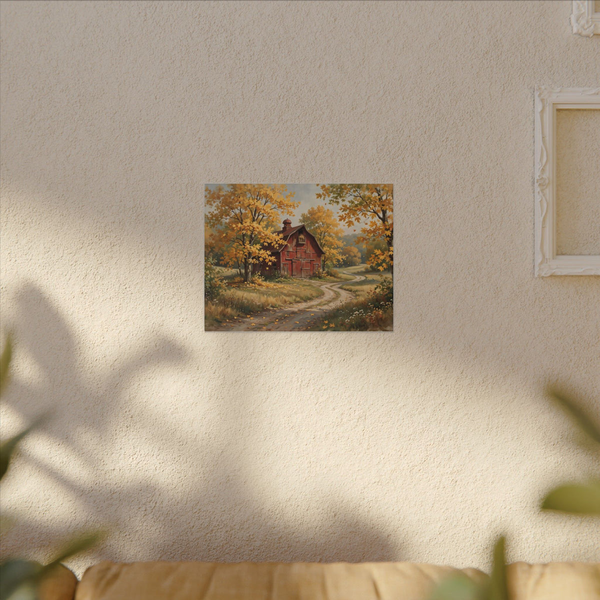 Autumn Red Barn Landscape Canvas Wall Art – Style 2