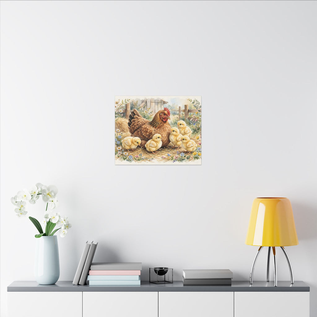 Hen and Chicks in the Barnyard Canvas Wall Art