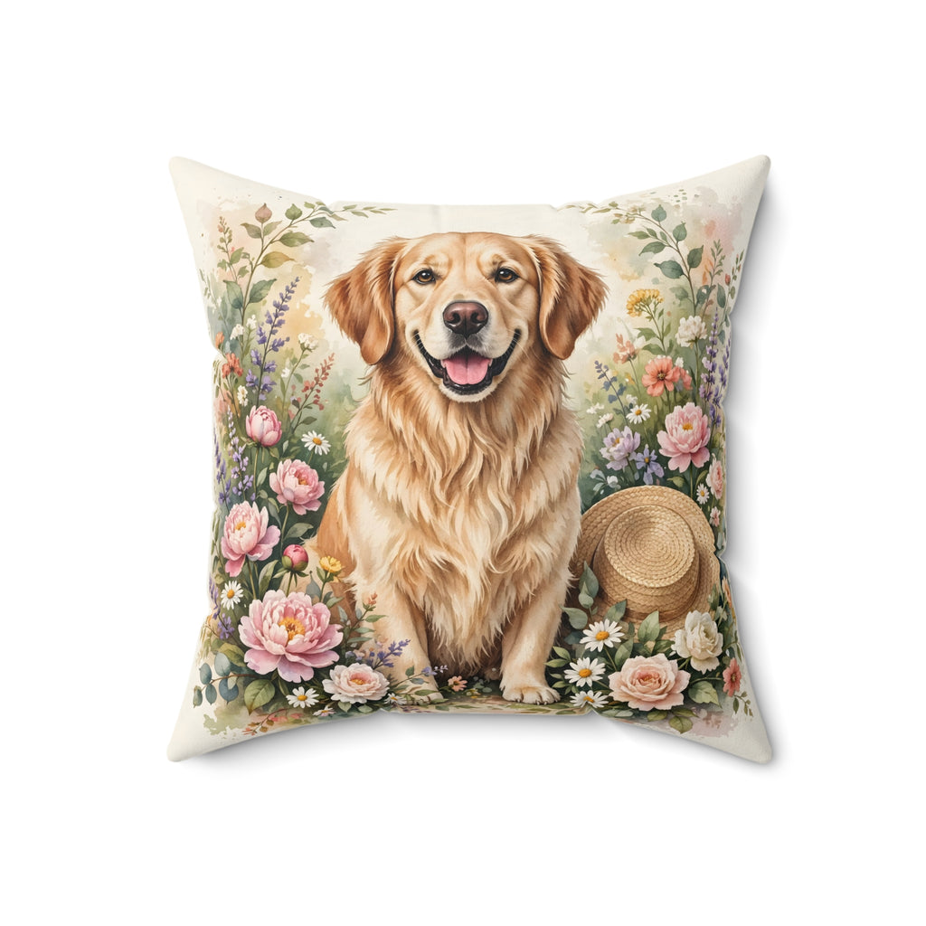 Golden Retriever in the Garden Throw Pillow – Style 2