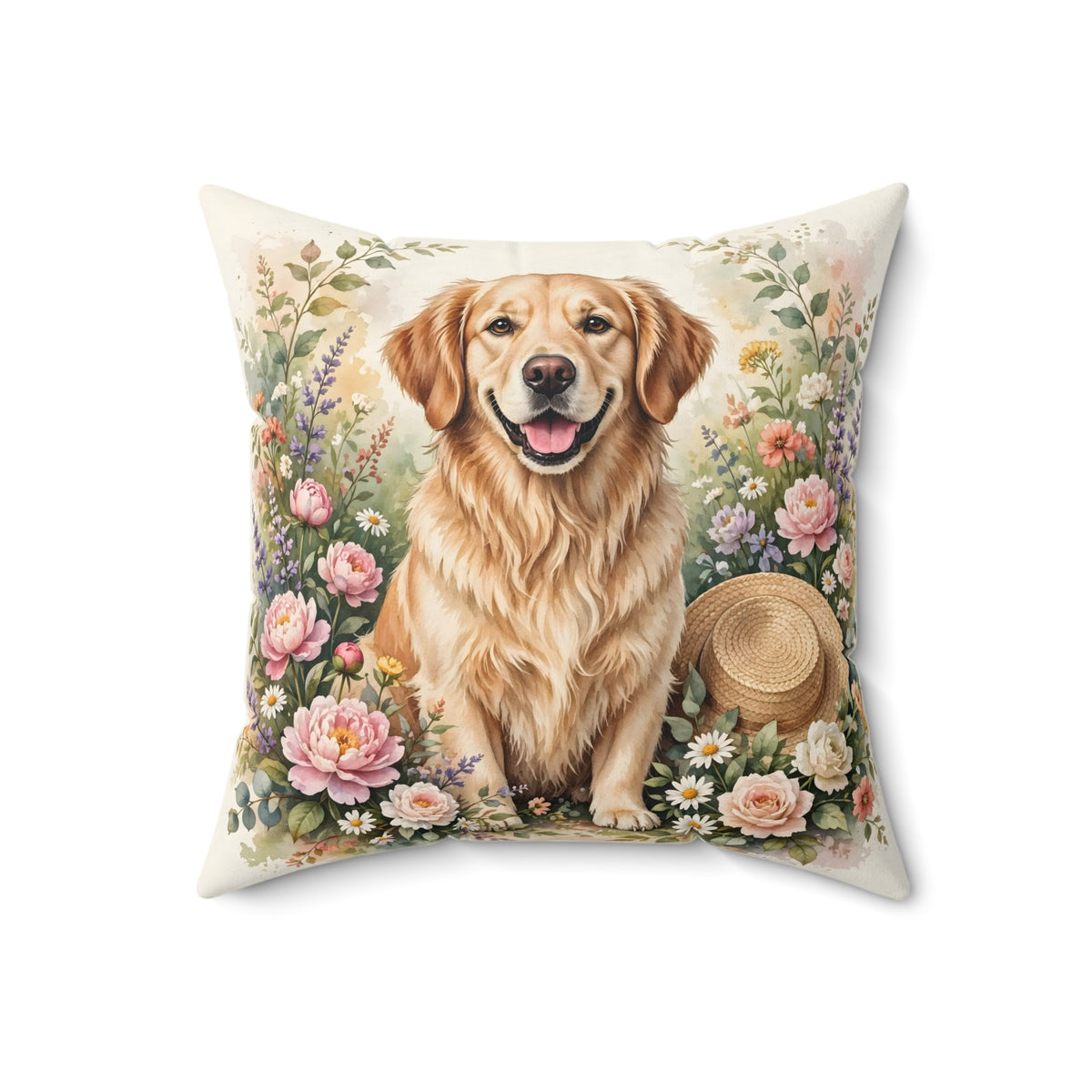 Golden Retriever in the Garden Throw Pillow – Style 2