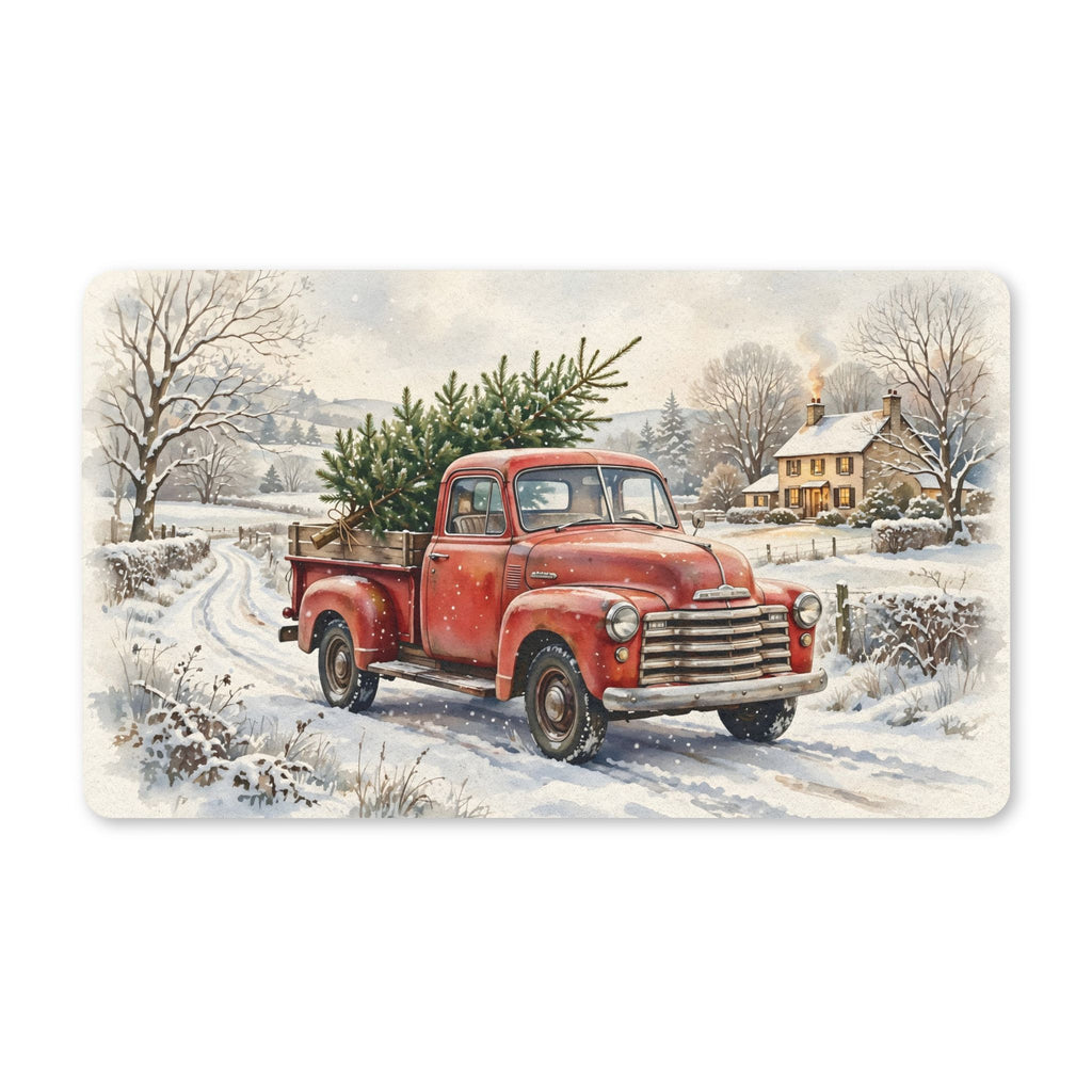 Vintage Red Truck with Christmas Tree Doormat