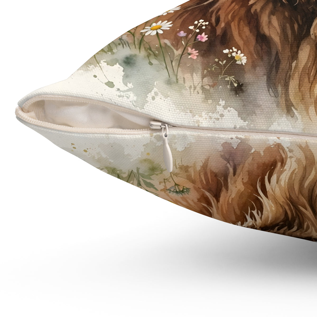 Highland Cow with Flower Crown Throw Pillow