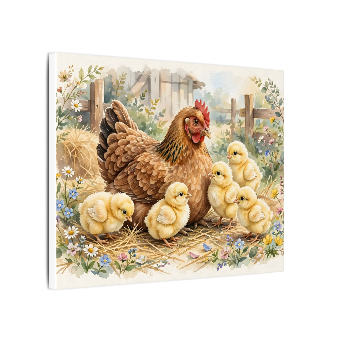 Hen and Chicks in the Barnyard Canvas Wall Art