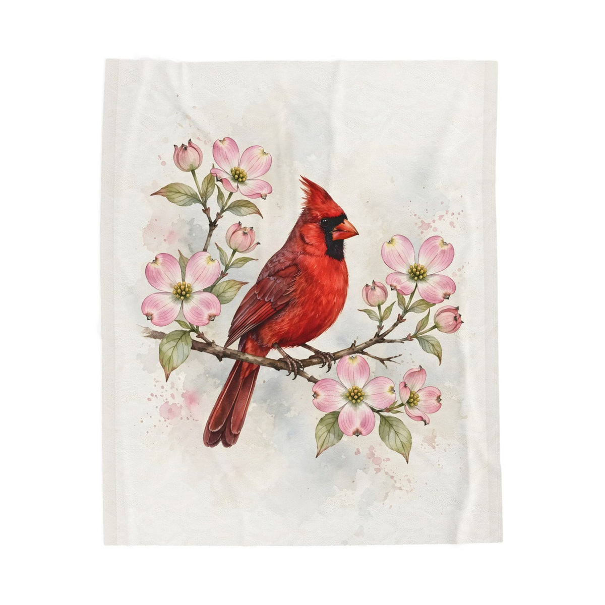 Cardinal on a Spring Branch Velveteen Plush Blanket
