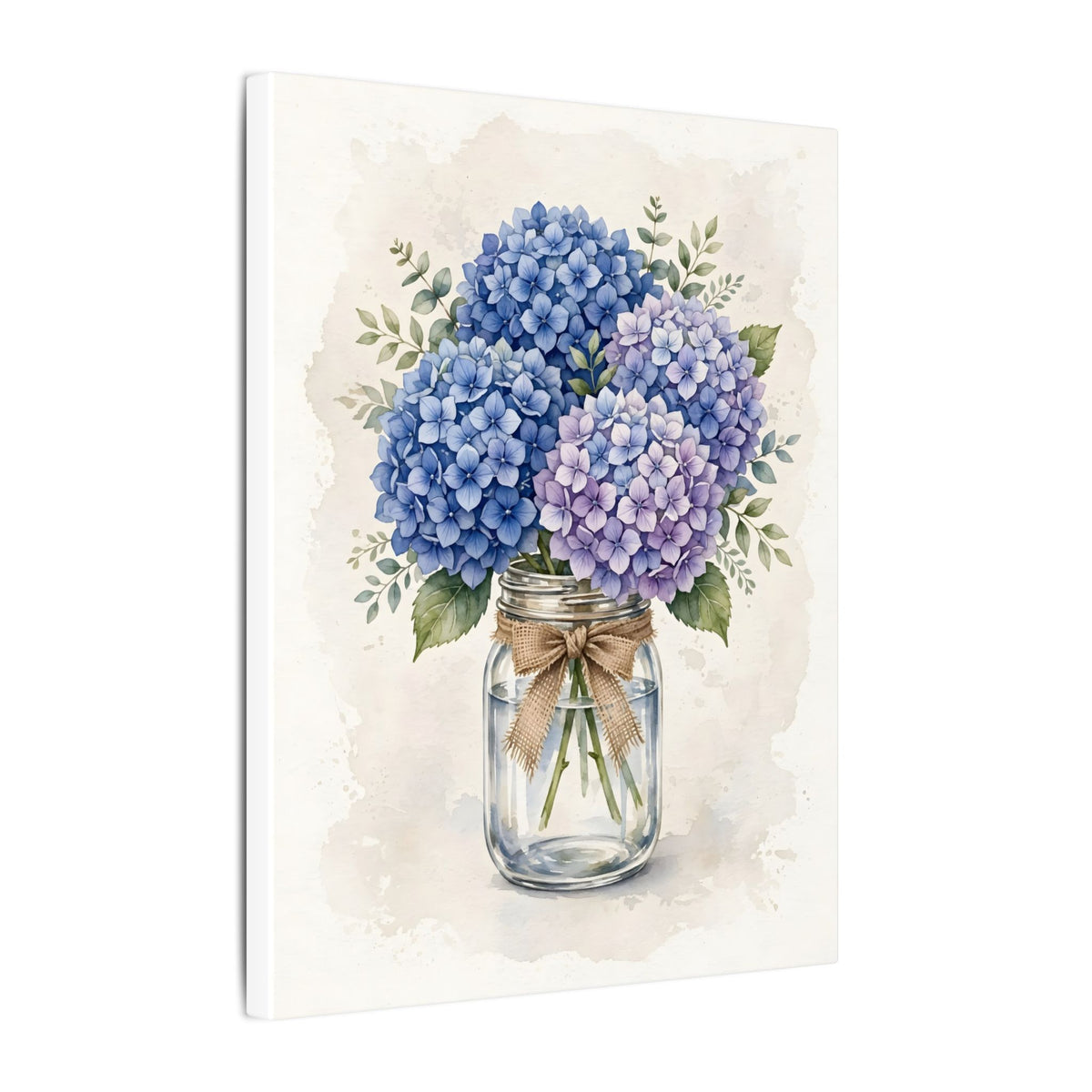 Blue Hydrangeas in a Mason Jar Canvas Wall Art – Style 2