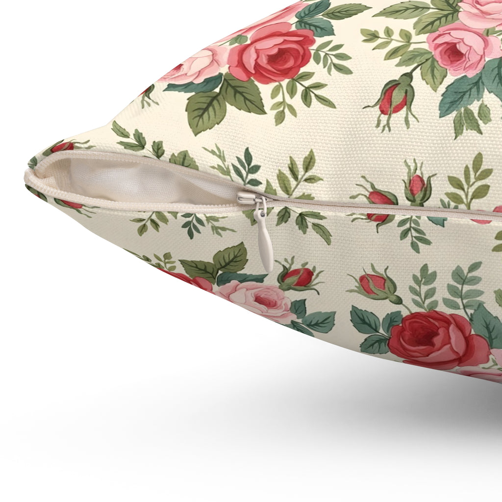 English Rose Chintz Pattern Throw Pillow