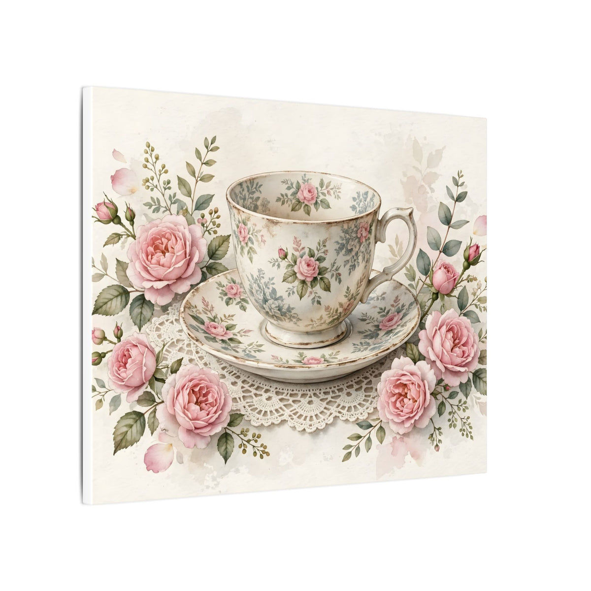 Roses and Vintage Teacup Canvas Wall Art – Style 2