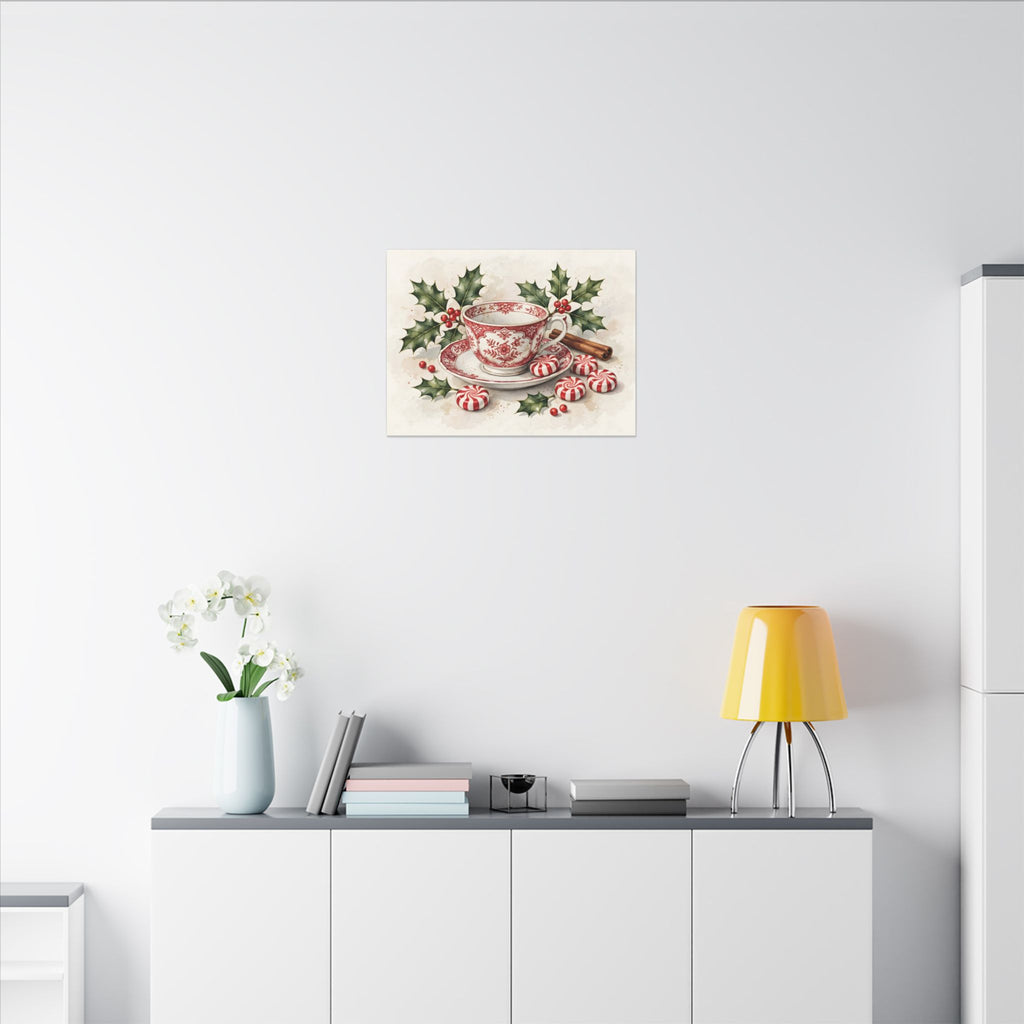 Christmas Teacup with Peppermints Canvas Wall Art
