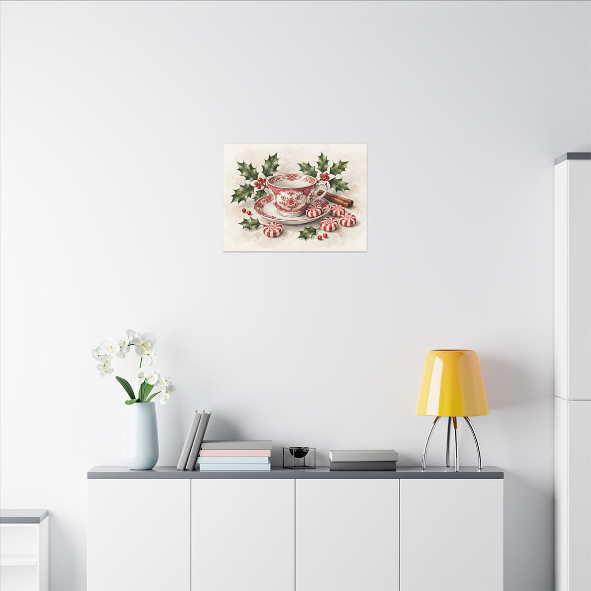 Christmas Teacup with Peppermints Canvas Wall Art