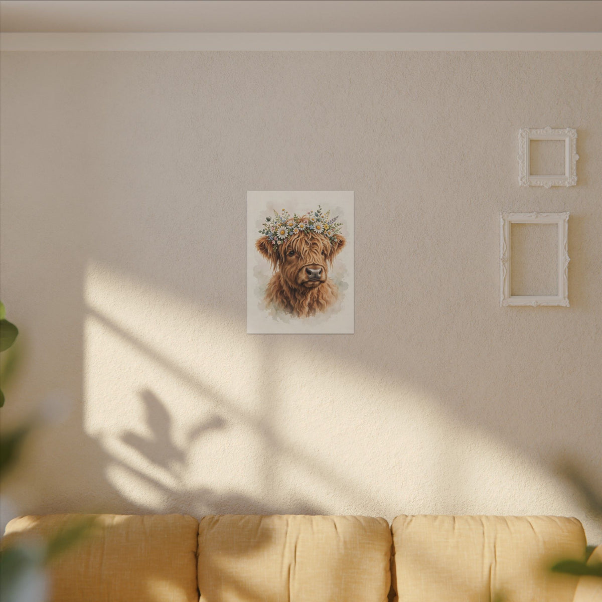 Highland Cow with Flower Crown Canvas Wall Art
