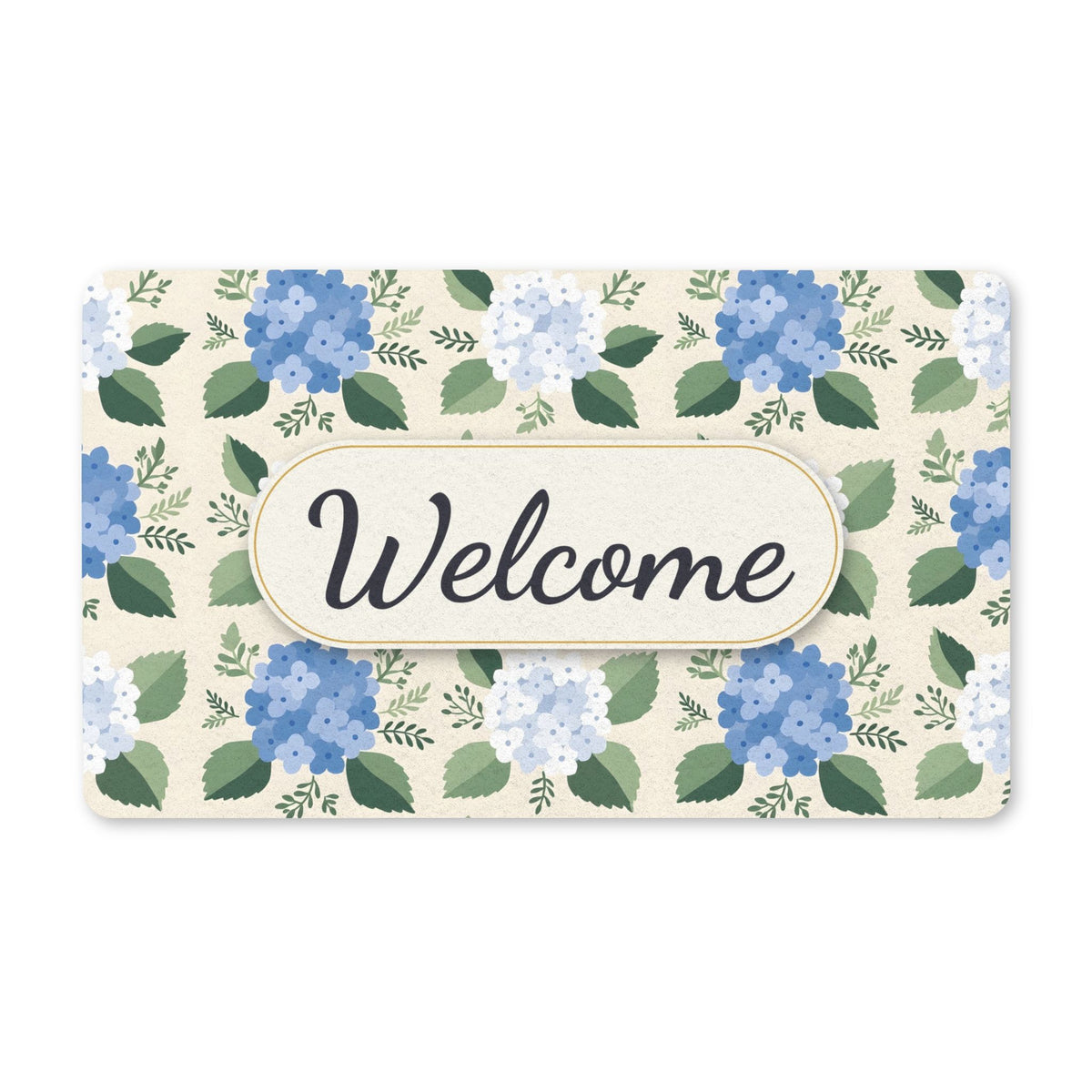 Hydrangea Blue Floral Pattern Welcome Doormat