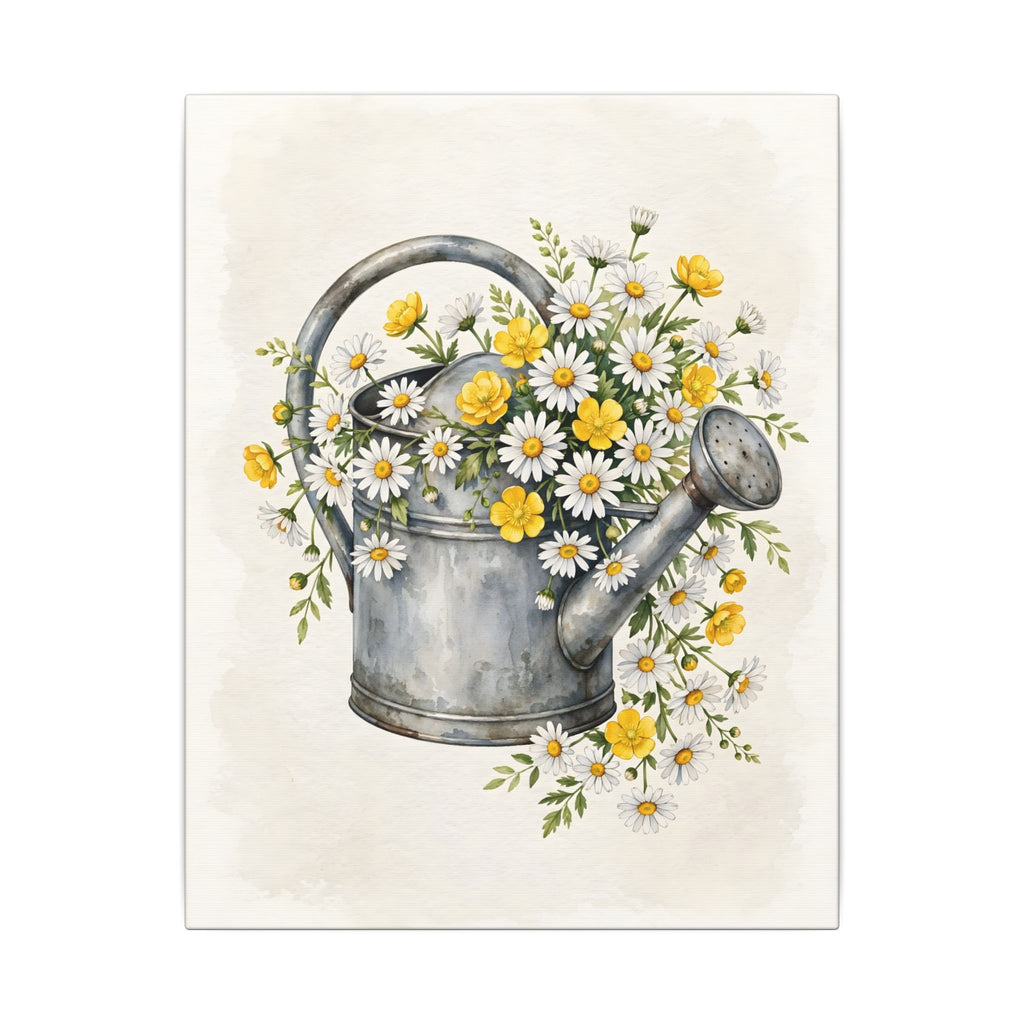 Daisies in a Watering Can Canvas Wall Art