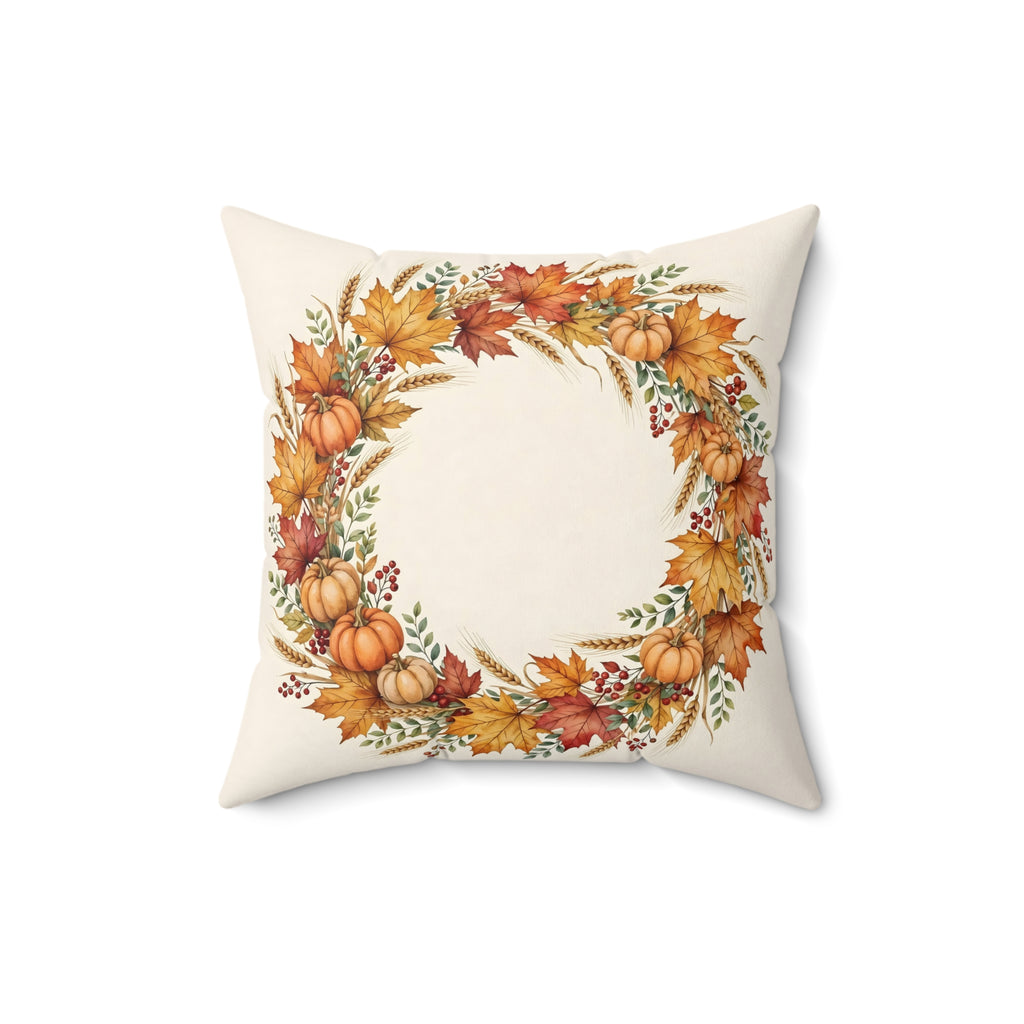 Fall Wreath of Leaves and Berries Throw Pillow