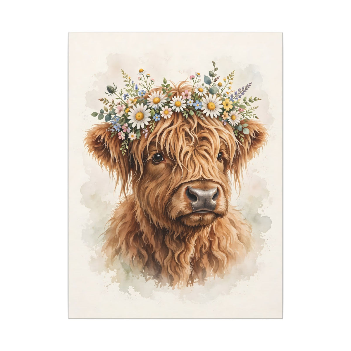 Highland Cow with Flower Crown Canvas Wall Art