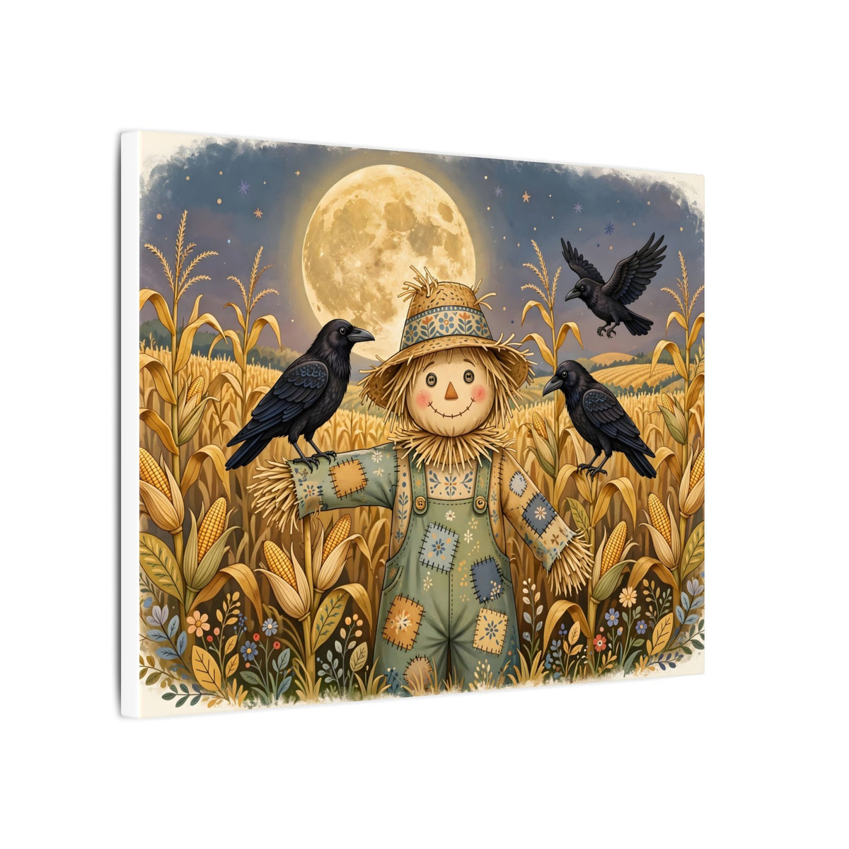 Scarecrow and Crows in the Cornfield Canvas Wall Art