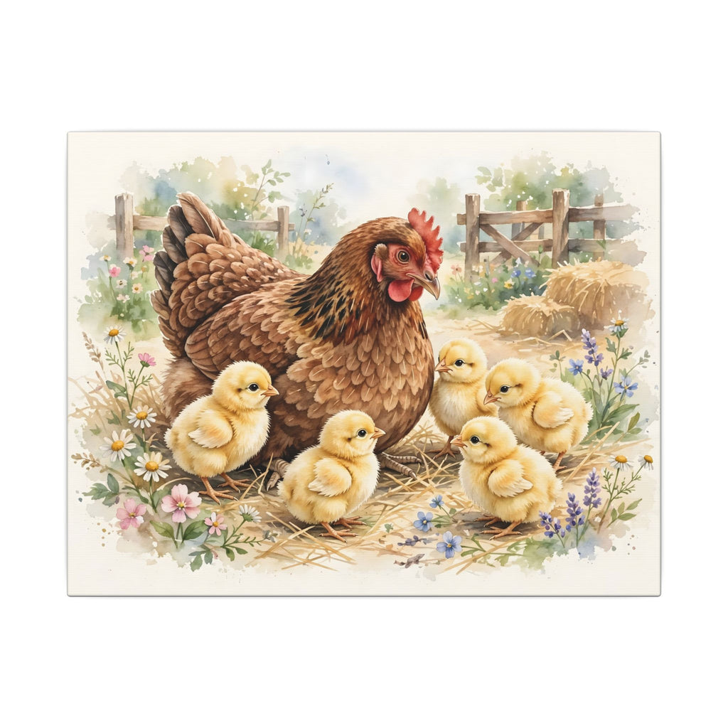 Hen and Chicks in the Barnyard Canvas Wall Art – Style 2