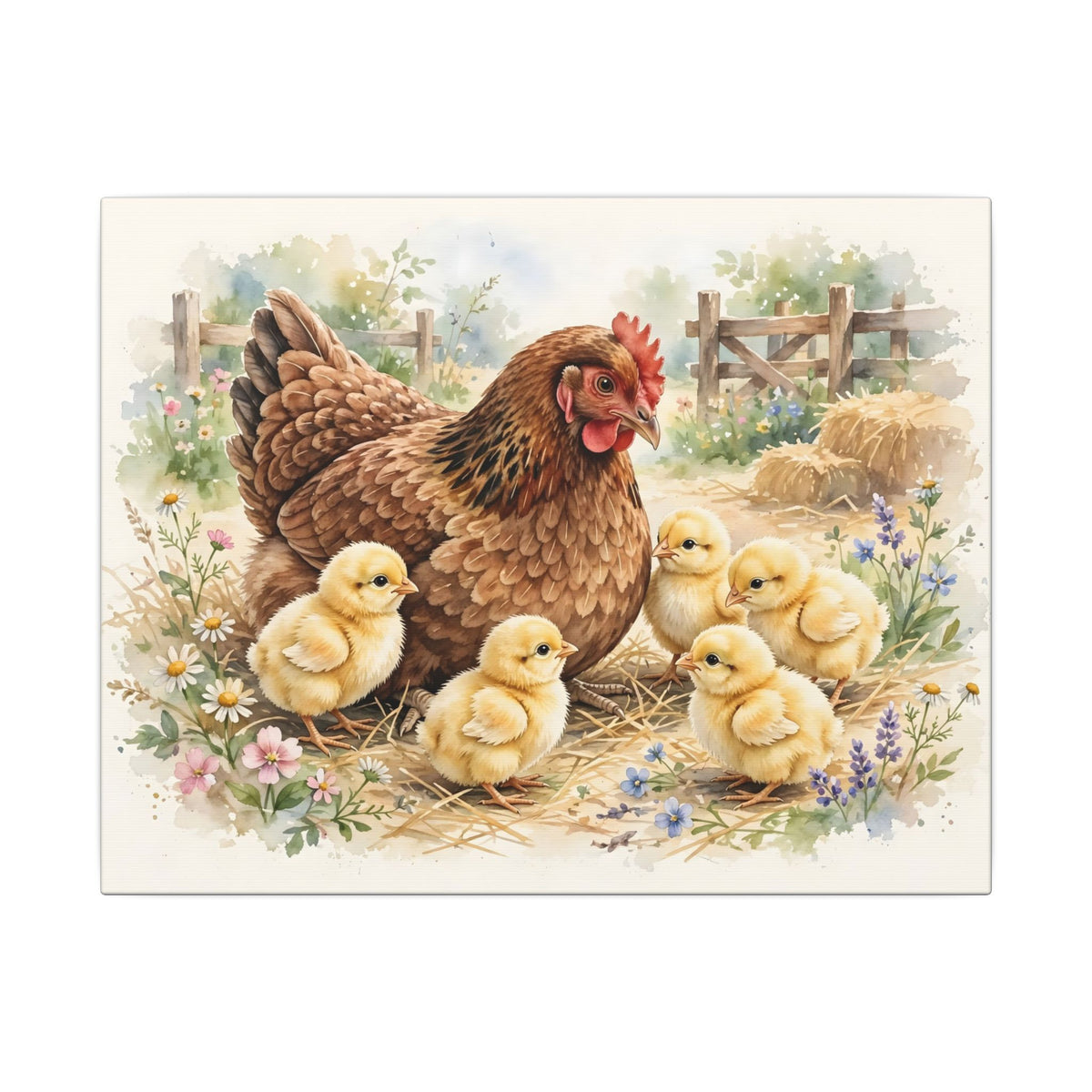 Hen and Chicks in the Barnyard Canvas Wall Art – Style 2