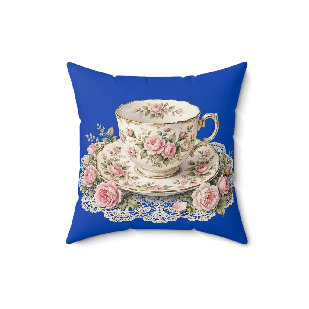 Roses and Vintage Teacup Throw Pillow