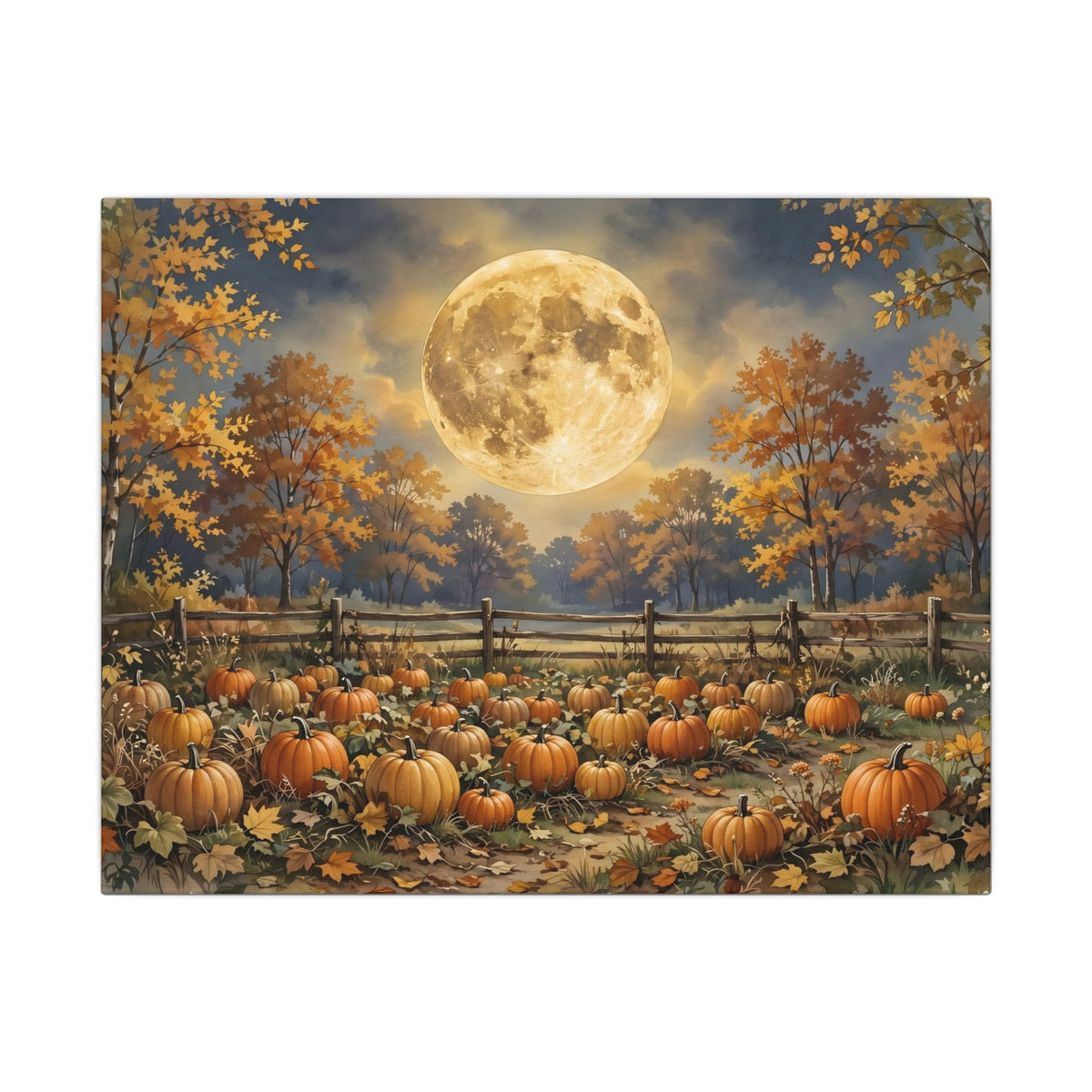 Harvest Moon over the Pumpkin Patch Canvas Wall Art – Style 2