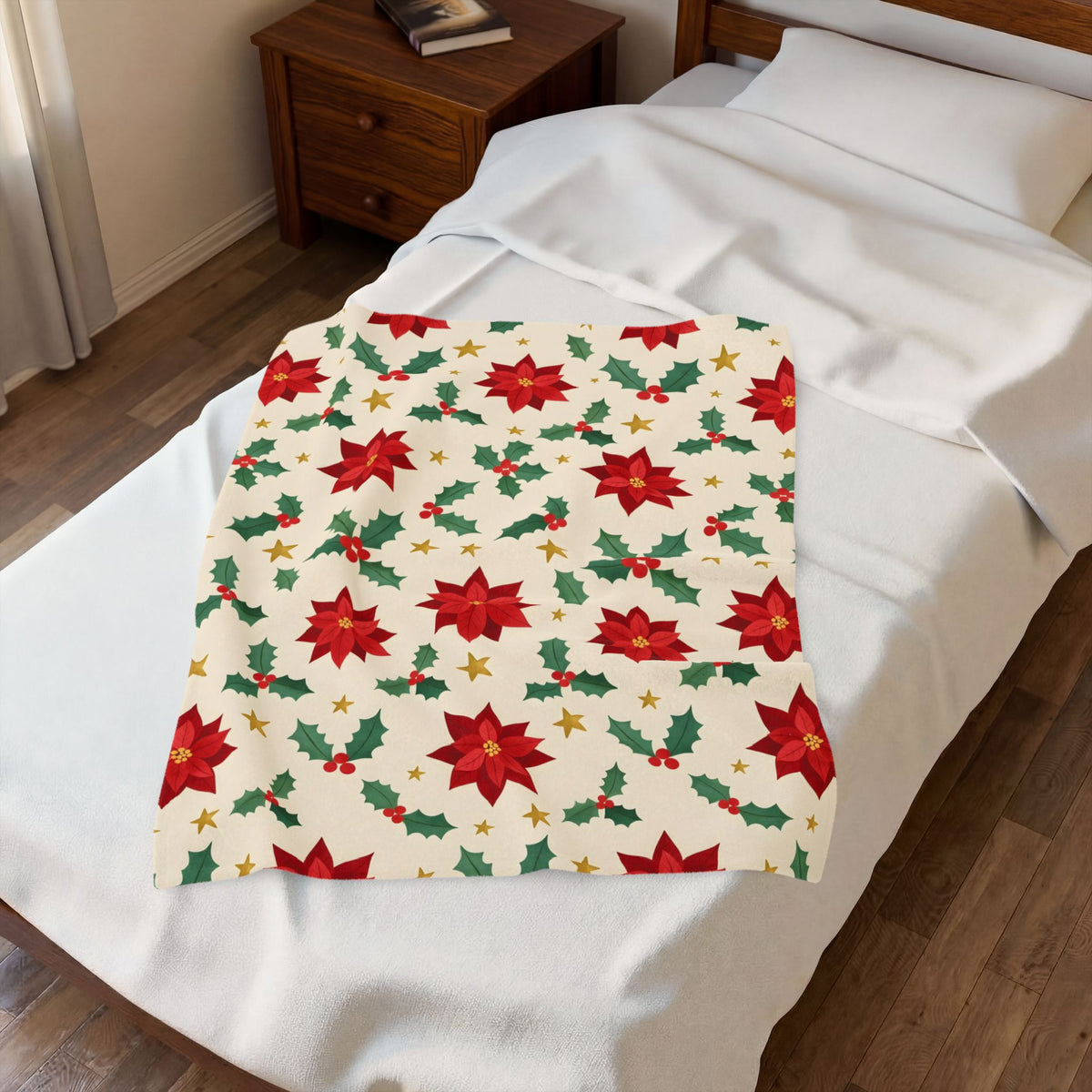 Christmas Poinsettia Pattern Velveteen Plush Blanket – Style 2
