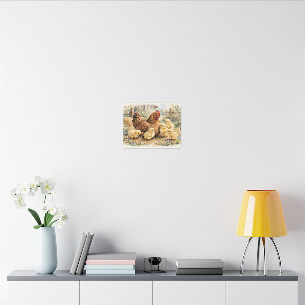 Hen and Chicks in the Barnyard Canvas Wall Art
