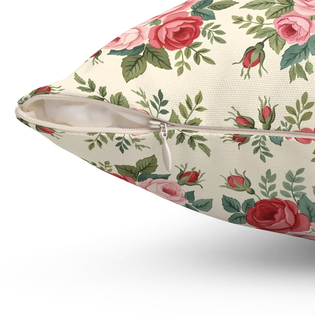 English Rose Chintz Pattern Throw Pillow