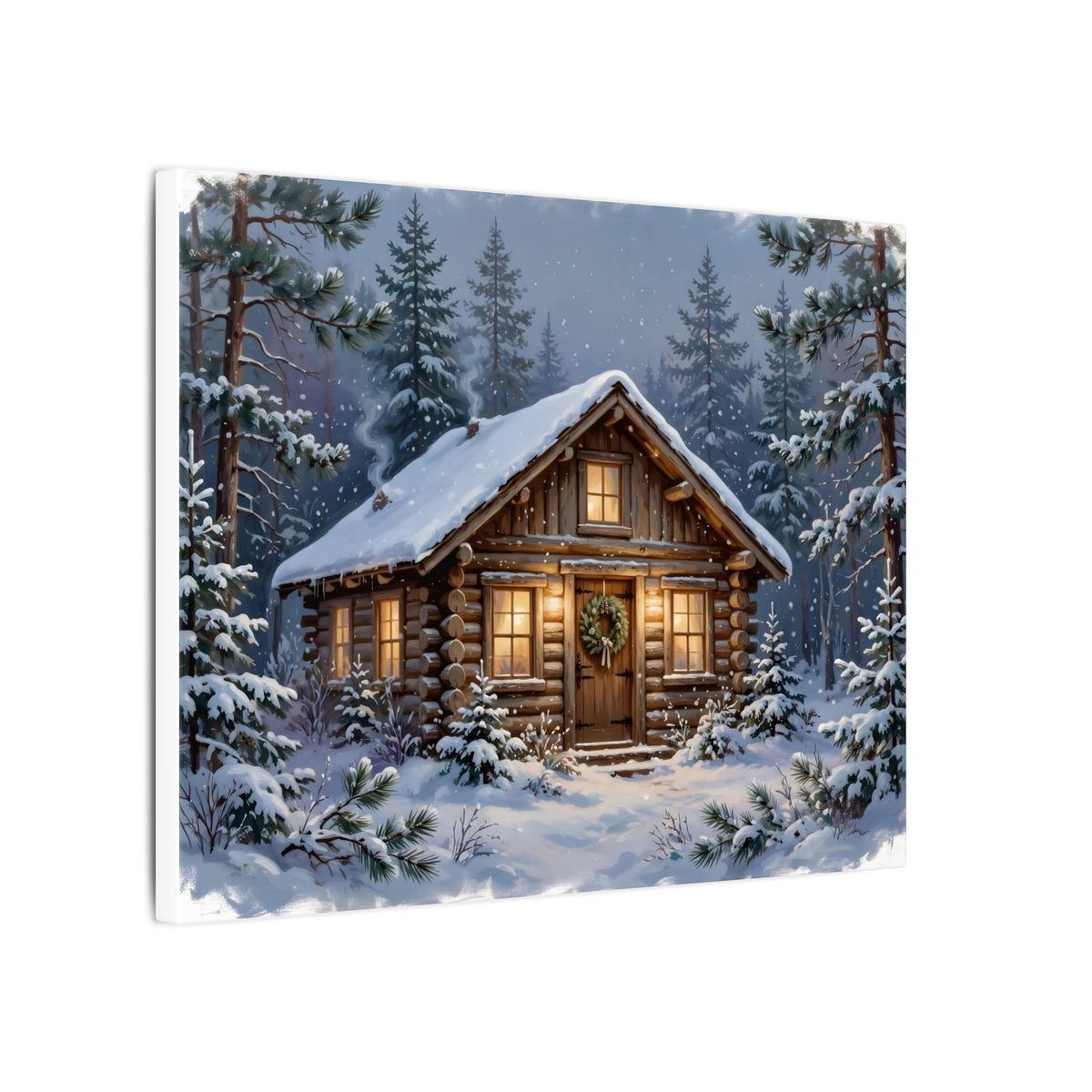 Snowy Cabin at Christmas Eve Canvas Wall Art – Style 2
