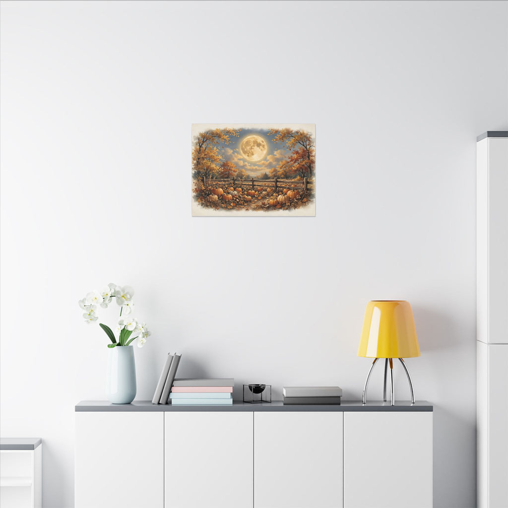 Harvest Moon over the Pumpkin Patch Canvas Wall Art