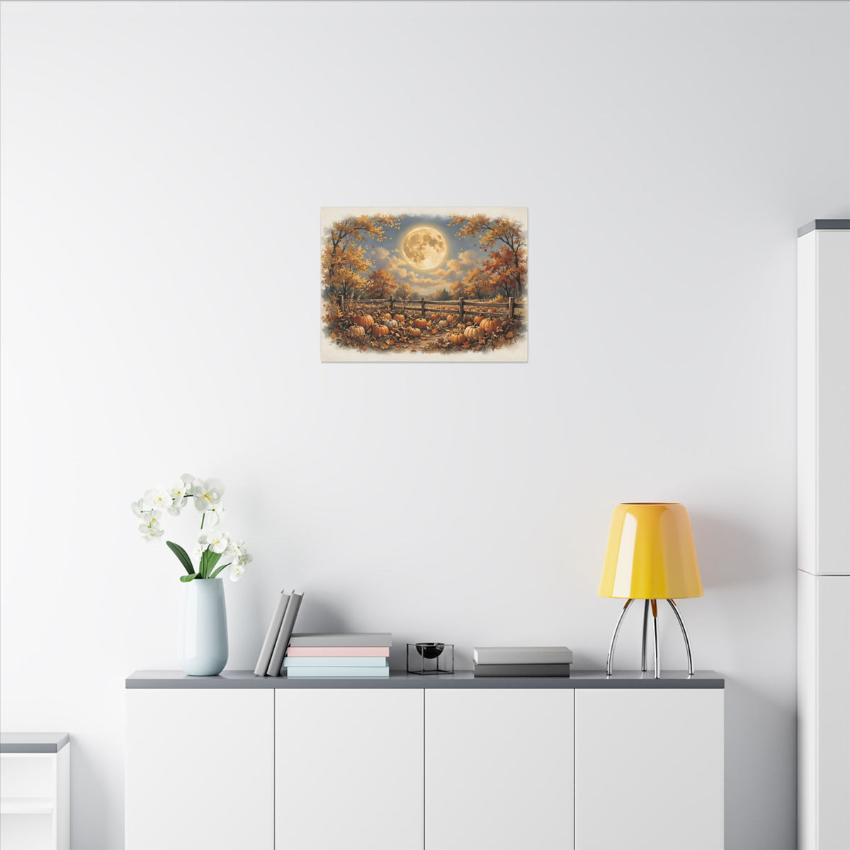Harvest Moon over the Pumpkin Patch Canvas Wall Art