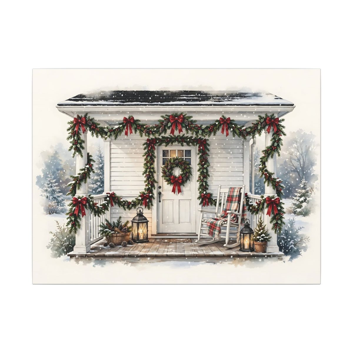 Farmhouse Christmas Porch Canvas Wall Art