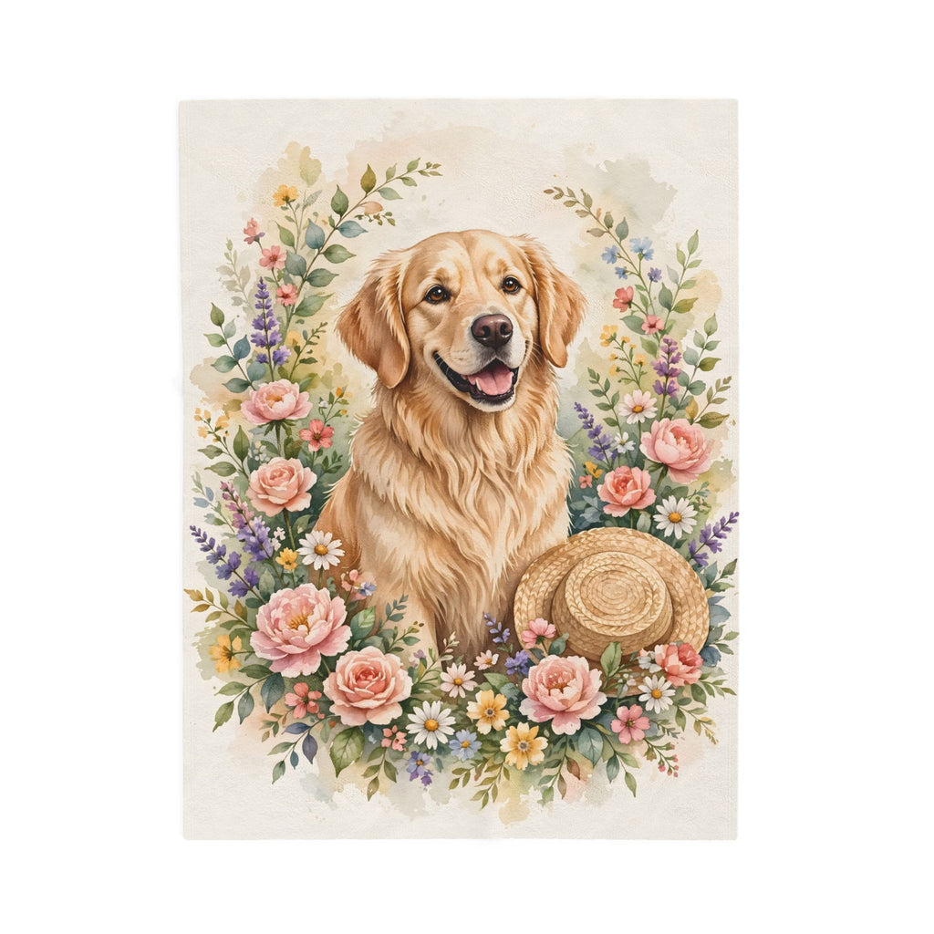 Golden Retriever in the Garden Velveteen Plush Blanket