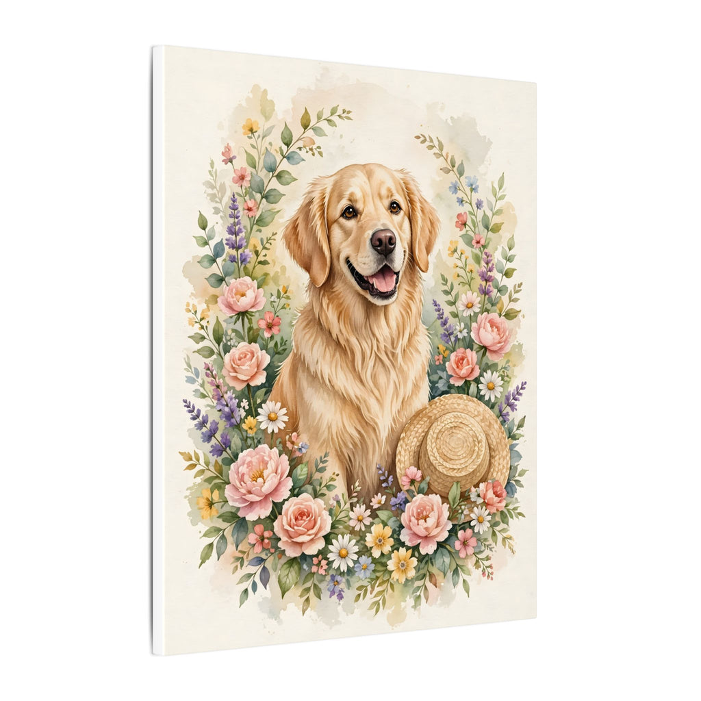 Golden Retriever in the Garden Canvas Wall Art