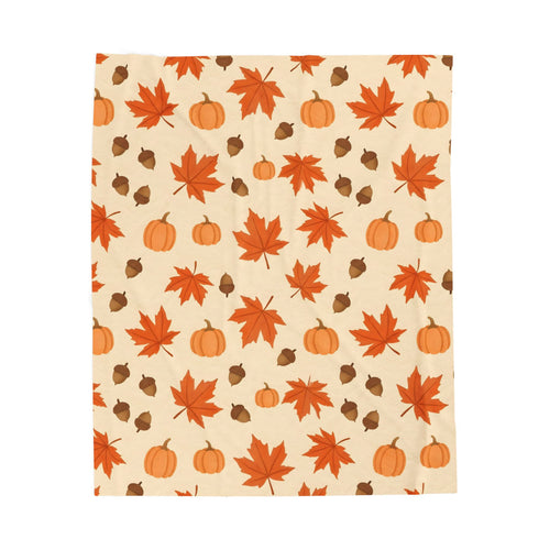 Autumn Leaves and Pumpkins Pattern Velveteen Plush Blanket – Style 2