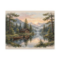 Mountain Cabin by the Lake Canvas Wall Art – Style 2