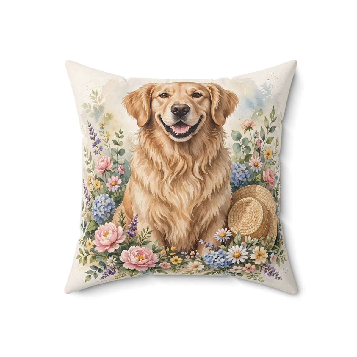Golden Retriever in the Garden Throw Pillow