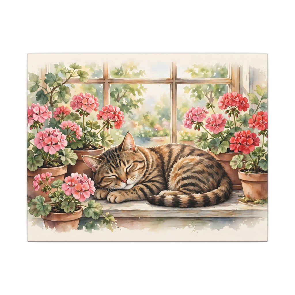 Tabby Cat in the Window Garden Canvas Wall Art – Style 2