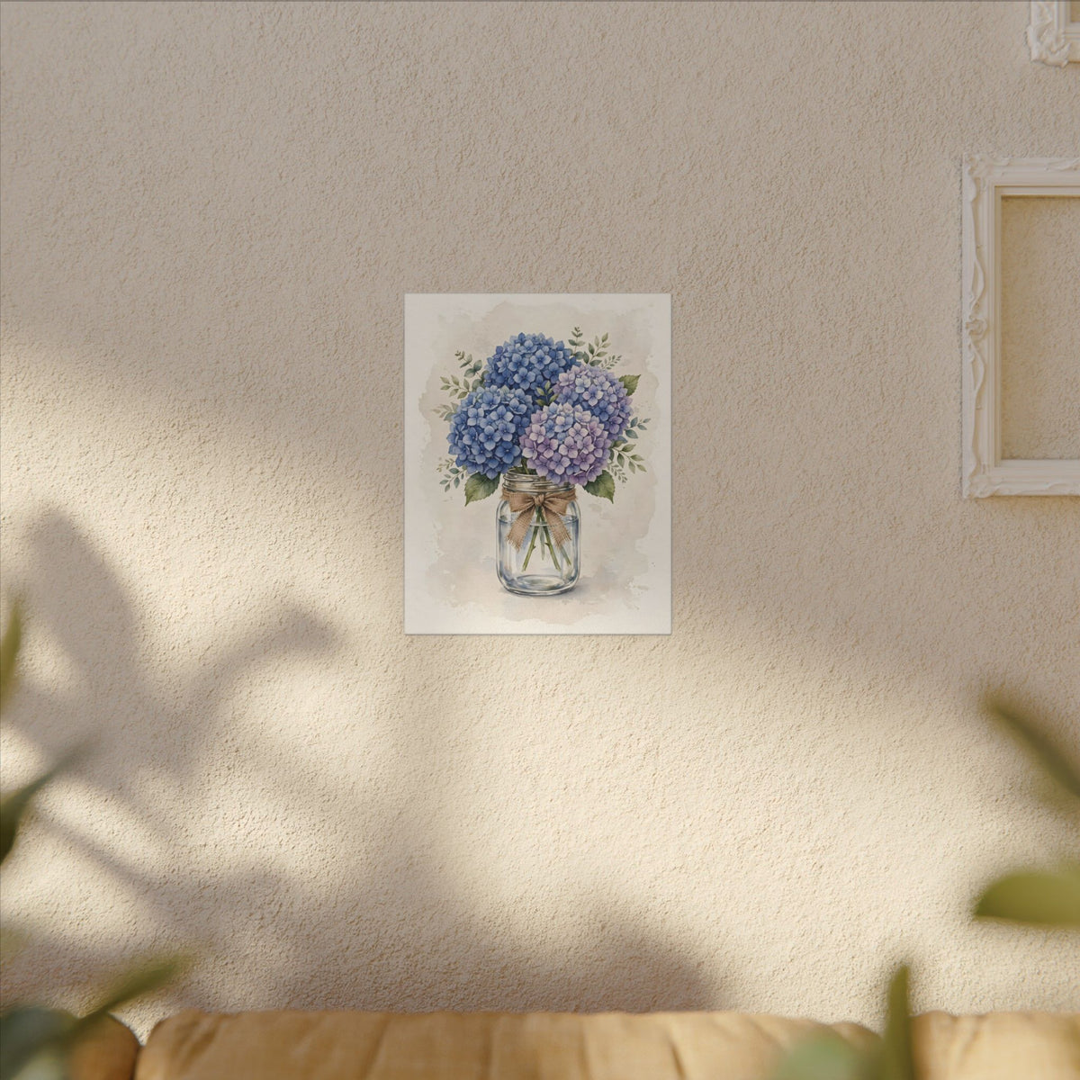 Blue Hydrangeas in a Mason Jar Canvas Wall Art – Style 2