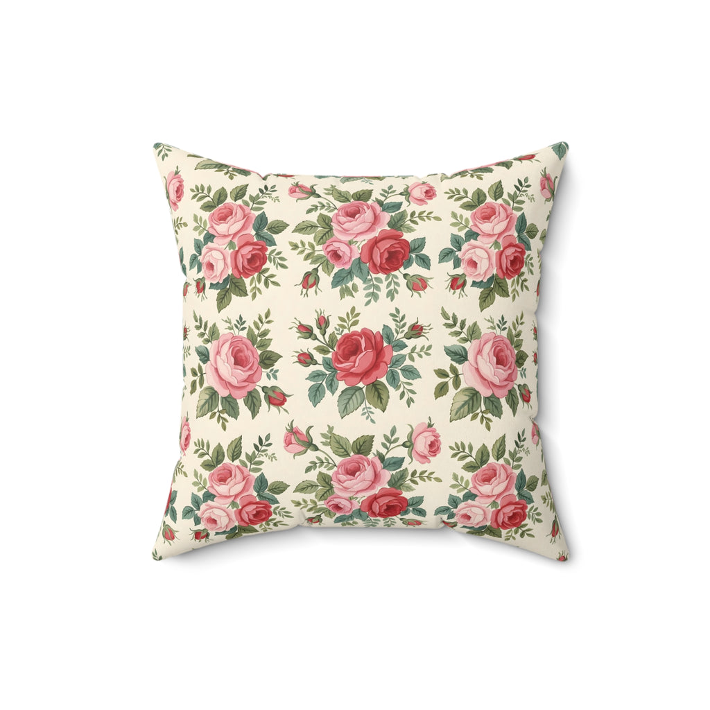 English Rose Chintz Pattern Throw Pillow