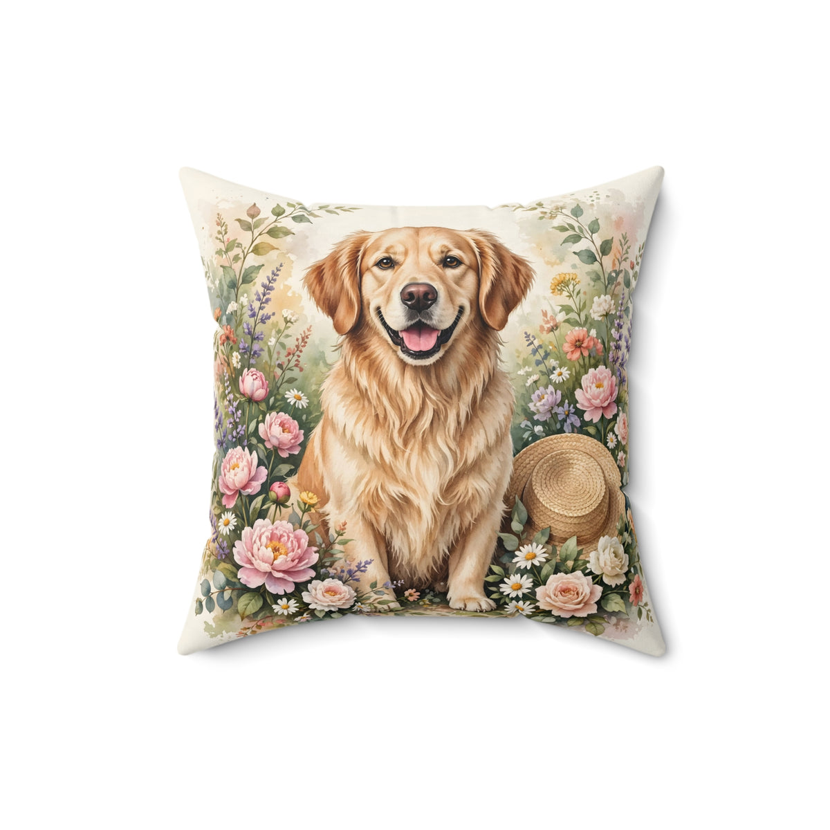 Golden Retriever in the Garden Throw Pillow – Style 2