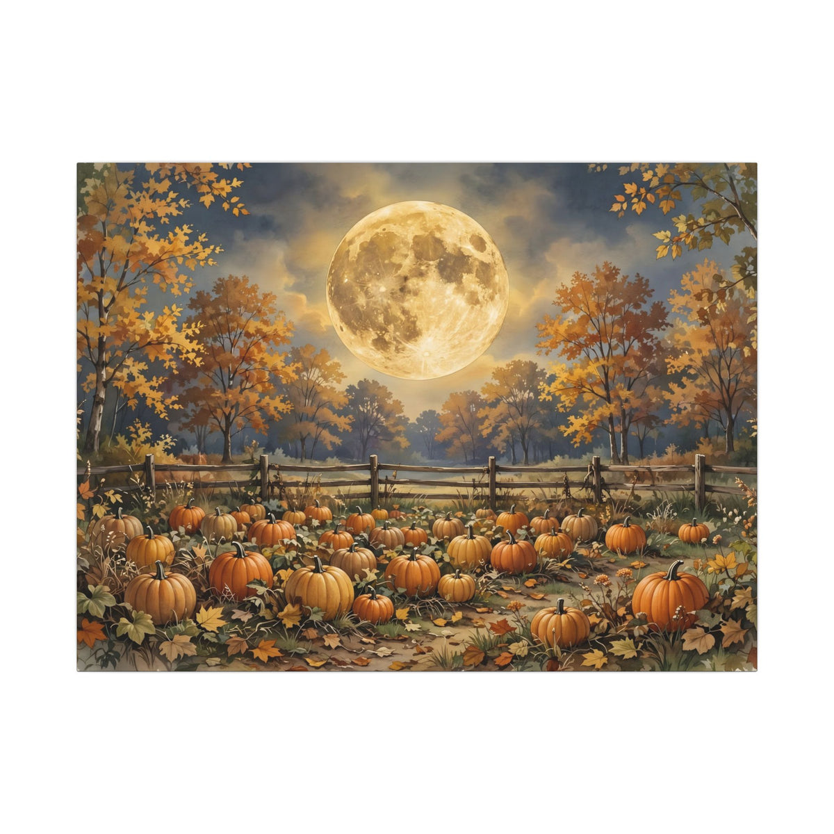 Harvest Moon over the Pumpkin Patch Canvas Wall Art – Style 2