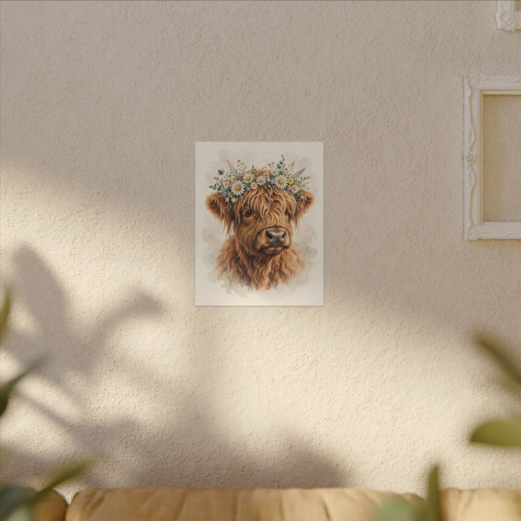 Highland Cow with Flower Crown Canvas Wall Art
