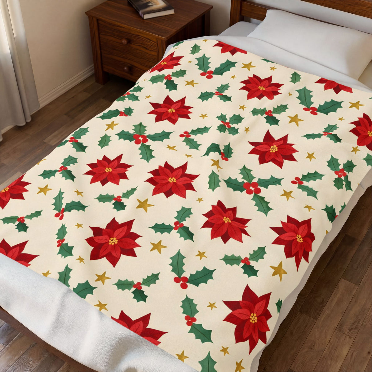 Christmas Poinsettia Pattern Velveteen Plush Blanket – Style 2