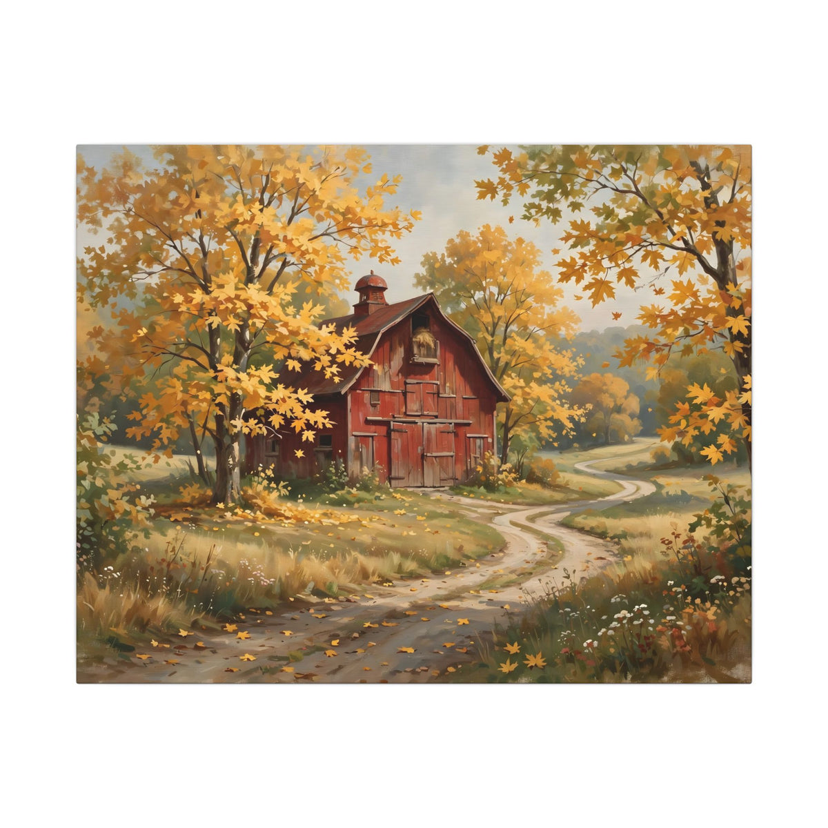 Autumn Red Barn Landscape Canvas Wall Art – Style 2
