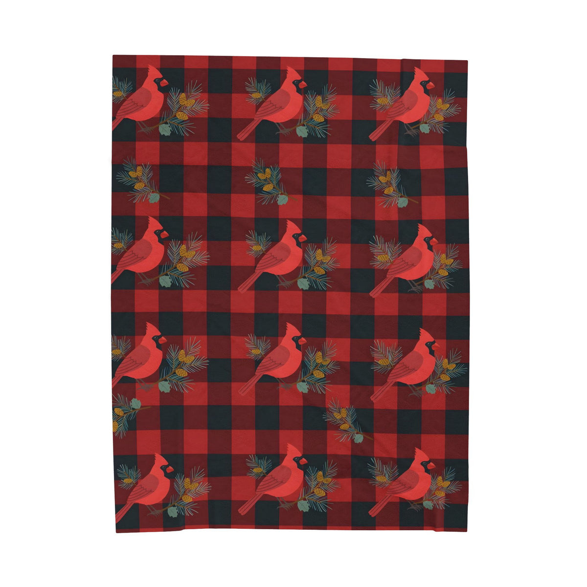 Cardinals and Buffalo Plaid Pattern Velveteen Plush Blanket